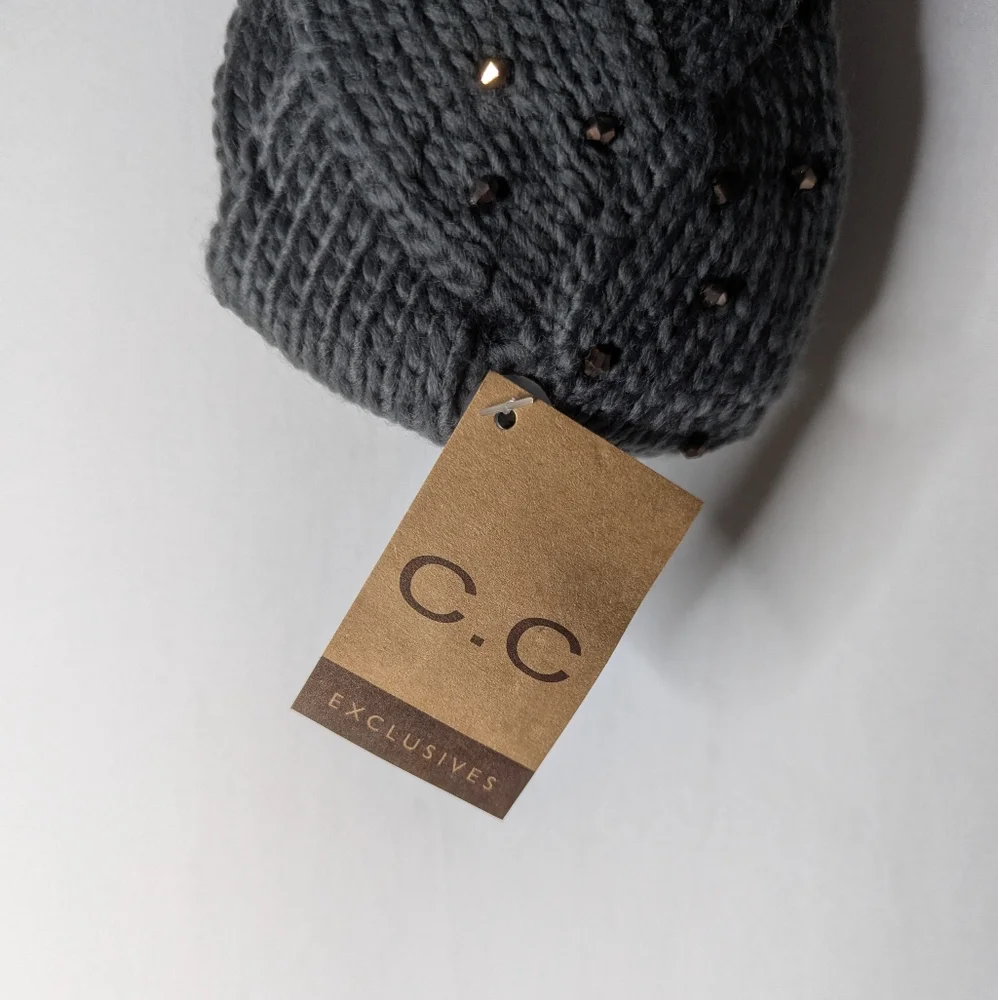 New C.C Womens Gray Knit Diamond Geometric Beaded Chunky Knit Braided Headband